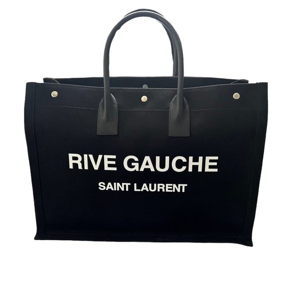 SAINT LAURENT RIVE GAUCHE LARGE BLACK CANVAS TOTE - Picture 4 of 16